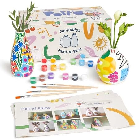 Pott’d Paint-a-Vase Kit de Peinture sur Poterie - Set de Création de Vases Personnalisés DIY - Comprend des Vases, des Peintures, et un Guide Pas-à-Pas