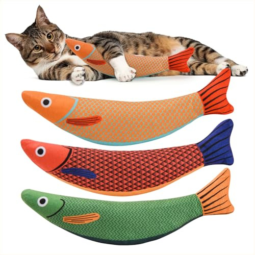 AUSCAT Katzenspielzeug mit Katzenminzen, 3 Stück Fische Katzenkicker Spielzeug, Interaktives Katzenspielzeug Plüsch für Katzen und Kätzchen