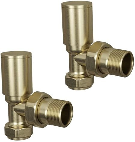 Angled Radiator Valves 15mm Manual Modern Round - Brushed Brass