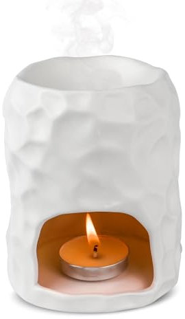 sudatong Keramische duftlampe teelicht für ätherische Öle, minimalistisches Duftlicht,Aromalampe, hochwertige Duftlampe Teelicht,Öl- und Wachsdiffusor,duftöl Lampe.(weiß)