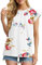 GRECERELLE Womens Summer Tops Cap Sleeves Casual Flower T-Shirt Pleated Ladies Summer Tops (Rose White Flower, XXL)