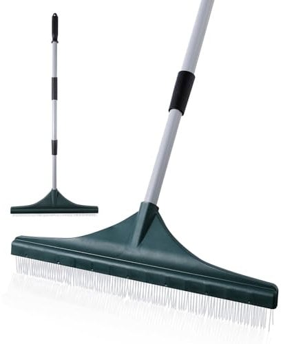 Yocada Artificial Turf Rake Grass Brush Broom Carpet Lawn Leaf Rake Cleaner Broom Telescopic Iron Pole for Yard Cleaning and Pet Hair Removal 56.69