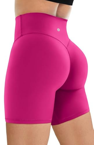Queenie Ke Radlerhose Damen Hohe Taille Bauchweg Sport Shorts Squat Proof für Yoga, Laufen & Fitness – 15 cm (Hellrosa, S)