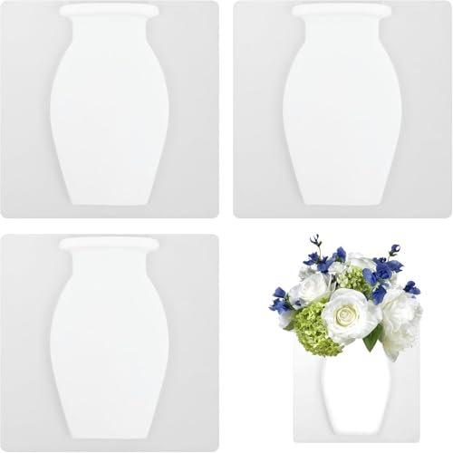 Youning Moderne Silikon Vase 3 Stück - Transparent Weiß, Blau, Rosa - Klebende Wandvase - Magische Vase zur Wandmontage - Vasenaufkleber - 14,5 cm x 14,5 cm x 15 cm