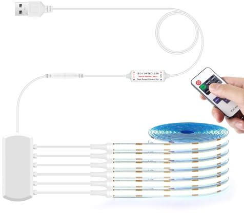 LRGBST 5V USB LED COB Bande,6 rouleaux 1M COB blanc LED bande de lumière avec télécommande Dimmer pour les panneaux acoustiques étagères de cabinet vitrines étagères cuisines éclairage