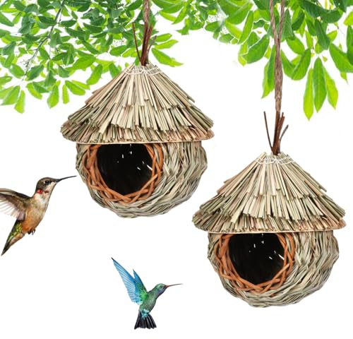 2 Pezzi Nido per Uccelli, Casetta per Uccelli, Casetta per Uccelli da Appendere, Natural Casa degli uccelli di paglia, Nido per Uccellini da Esterno, per Piccoli Uccelli Come Colibrì, 19x15 cm