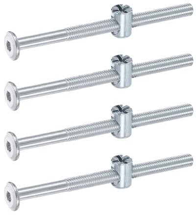 sourcing map Bettrahmenschrauben, M6 x 85 mm, Innensechskantschrauben, Zylindermuttern, Etagenbettschraube, Möbelschrauben mit reisförmigem Kopf, Zylindermutter für Stühle, Kinderbetten, Silber, 4