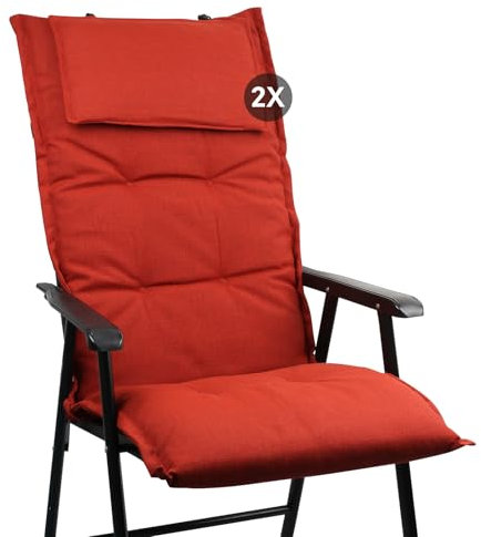 slaaviinoo 2er Set Gartenstuhlauflagen Hochlehner (120x50x6cm) Sitzkissen Outdoor– wasserabweisender Stoff & UV-500h lichtecht – Mit abnehmbarem Kopfpolster – Burgunderrot für Gartenmöbel/Klappstühle