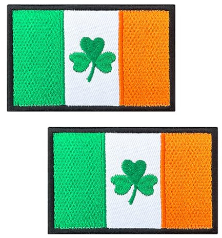 2 Stück Irland-Flagge mit Glücksklee-Aufnäher, taktisches besticktes Emblem, Aufnäher, Klettverschluss-Applikation für Armband, Weste, Hut, Jacke, Jeans, Tasche, Biker, Rucksack, Uniformen, Kleidung