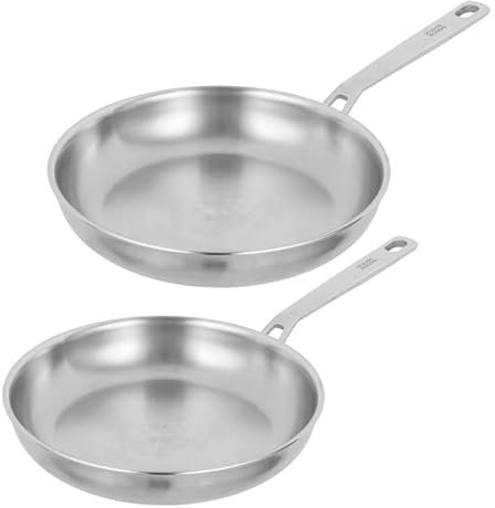 Kuhn Rikon Culinary Fiveply Oven Proof & Dishwasher Safe Uncoated Stainless Steel & Aluminium Frying Pan with Welded Stay-Cool Handle. Set of 2-24cm & 28cm. Induction Safe Pan
