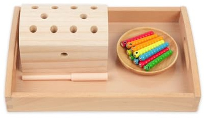 LLTCMYGS Montessori Holzmagnetischer Wurm Spielset, Spielzeug zur Entwicklung der Feinmotorik für die Vorschule
