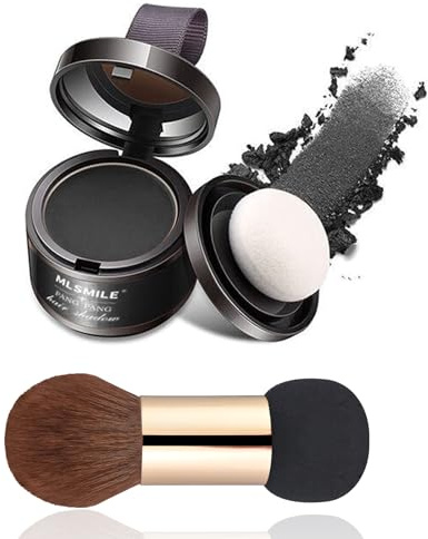 CHSEEO Root Touch Up Hairline Powder Hair Cover up - 3 Brush Heads, Instant Grey Hair Coverage, Women & Men's Portable & Sweatproof Hair Concealer, Multi-purpose for Eye Shadow & Contouring - Black