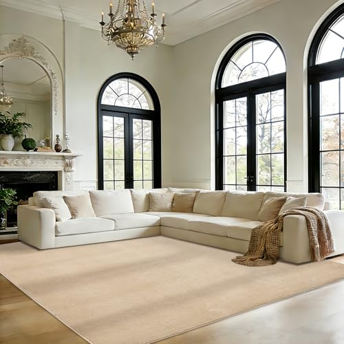 Novalife Teppich Kurzflor Teppich für Wohnzimmer,Weich Waschbarer & Anti-Rutsch Modern Shaggy Beige Carpet für Schlafzimmer, Kinderzimmer