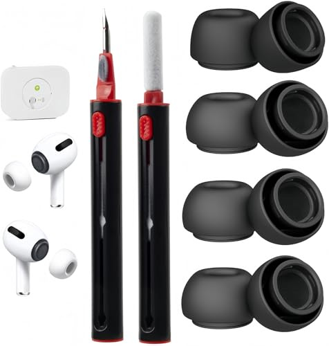 4 Paar Ersatz Ohrstöpsel für AirPods Pro 3(2025) | mit 2 Stück 3-in-1-Reinigungsstift, weiße Silikon Ohrstöpsel mit tragbarer Aufbewahrungsbox (Black L/S/XS/XXS)