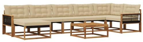 vidaXL Outdoor-Sofagarnitur 8 pcs Natur und Beige Massivholz Akazie, Robustes, modernes Outdoor-Sofa-Set, Gartenmöbel zum Entspannen, wetterfeste Lounge, ergonomische Sitze