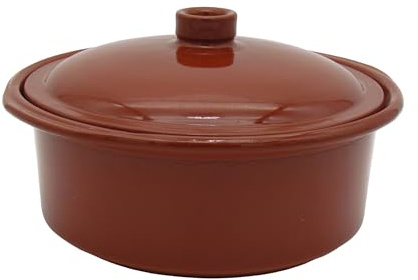 Ton-Cocotte mit Deckel - 1,5 Liter – Glasierter Schmortopf für Ceran, Gas, Ofen & Grill – Mediterraner Tontopf spülmaschinengeeignet