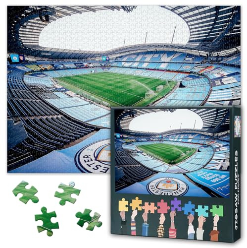 Manchester City FC Etihad Stadium 1000-Teile Puzzle für Erwachsene – 50x70 cm Sammler-Kunst | Herausfordernde Wanddeko mit Luftbild-Perspektive
