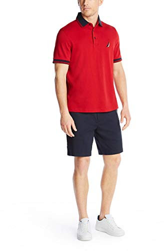 Nautica Men's Short Sleeve 100% Cotton Tipped Polo Shirt Red, Medium