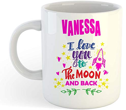 grabmybits Vanessa - I Love You to The Moon and Back Mug - Funny Named Valentine Mug
