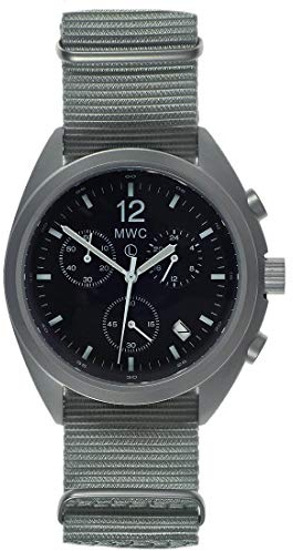 MWC Militär Hybrid Chronograph Mechanischer Quarz Schwarz Edelstahl Stoff NATO Datum Herren Uhr