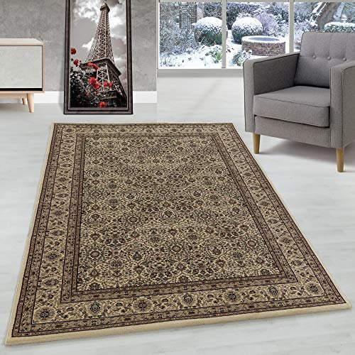 Orient Teppich Wohnzimmer Orientalisch Design Klassisch Optik Kurzflor Pflegeleicht, Farbe: Beige, Größe: 240 x 340 cm