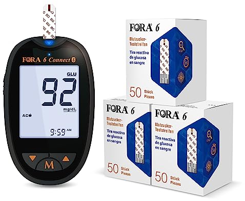 FORA 6 in 1 blutzuckermessgeräte Bluetooth, mit 150pcs Blutzucker-Teststreifen