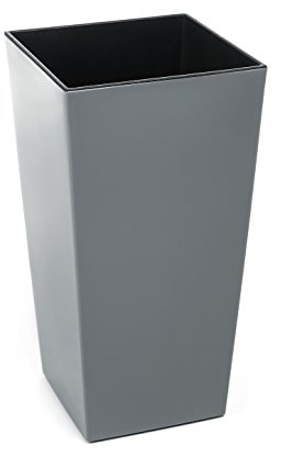Gordanluk Tall plastic flower pot Square Shiny Flowerpot with internal plant riser large indoor plant pot outdoor plant pots Large garden planter plant pots (Grey, 25 x 46.5cm)