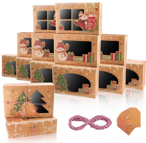 OWill Scatole Biscotti Natale 12 Pezzi, Scatole per Biscotti con Finestra, Scatole per Biscotti Natale, Scatole Natalizie, Scatole Biscotti