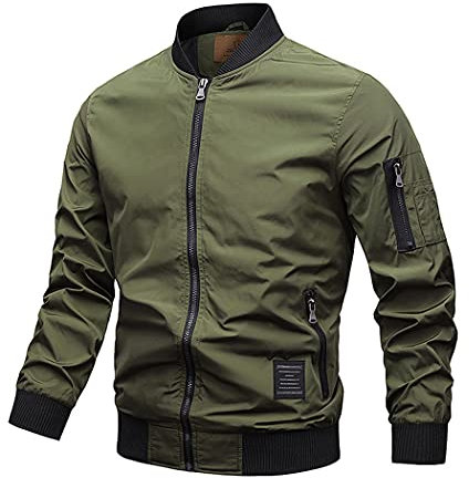 HZQIFEI Herren Bomberjacke Übergangsjacke Frühling College Jacke Stehkragen Fliegerjacke Baseballjacke mit Taschen (Armeegrün, 4XL)