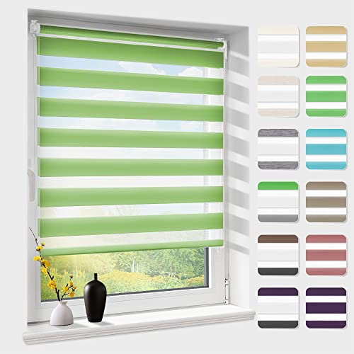 Doppelrollo klemmfix ohne Bohren, Duo Rollos für Fenster & Tür mit Bohren, Version 2025 Grün B80 x H120cm (Stoffbreite 76cm), Fensterrollo lichtdurchlässig & verdunkelnd, Klemmrollo Sonnenschutz