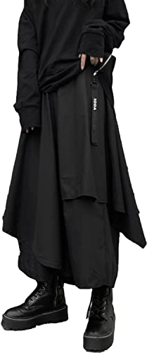 Damen Goth Palazzo Y2K Harajuku Baggy Wide Leg Pants Culottes (Einheitsgröße, Schwarz)