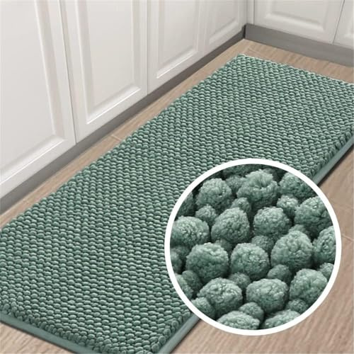LINGKY Badematte rutschfest 50x150 cm Chenille Badezimmerteppich Saugfähige Badteppich Waschbar Badvorleger Bad Teppich Badezimmer Duschvorleger Badematte Aqua
