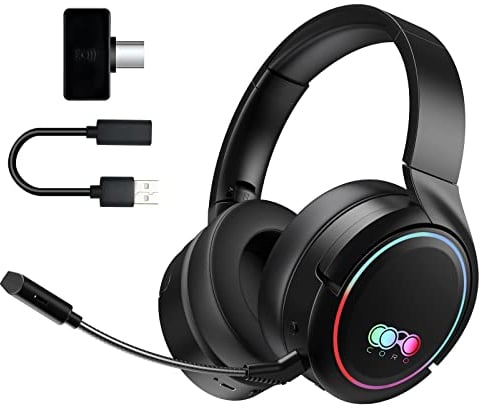 Kabelloses Gaming-Headset, Bluetooth Kopfhörer mit Mikrofon, 2,4 GHz Wireless Headphones Over-Ear Kopfhörer Surround Sound, Ultraniedrige Latenz für PS4, PS5, Switch, Xbox, PC, Laptop -Schwarz