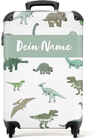 NoBoringSuitcases.com Fotokoffer personalisiert, Koffer Kinder- 55x40x20cm Handgepäck Trolley, Kinder Koffer Jungs - Trolley Kinder - Dinosauriermuster - Leicht - Koffer mit Namen Initialen