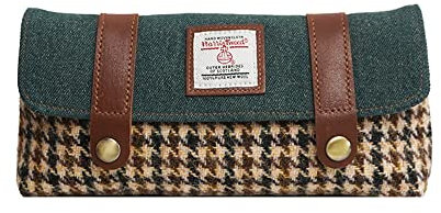 TAILORMAP Harris Tweed-Federmäppchen, großes Fassungsvermögen, Federmäppchen für Mädchen und Jungen, Doppelverschluss, Stifttasche für die Schule (Hahnentritt)