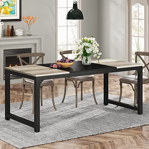 Tribesigns 180 x 80 cm Esstisch, industrieller Küchentisch für 6-8 Personen, rechteckiger Esstisch für Esszimmer, Küche, Wohnzimmer, mit robusten Metallbeinen (Vintage-Grau)