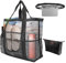 winbest Strandtasche XXL Familie, 3PCS Badetasche Damen Groß Mesh Beach Bag mit Reißverschluss, Kosmetikta, Wasserdichter Waist Pack Faltbare Schultertaschen Badetasche