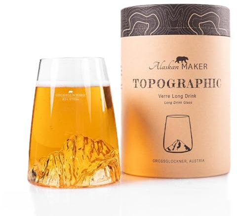 Alaskan MAKER Verre long 450ml - Borosilicate de qualité supérieure soufflés artisanalement avec les montagnes en relief | Cocktail, bière ou soft TOPOGRAPHIC (Grossglockner)