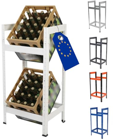 MODO24 Getränkekistenregal Helios Metall, Stabil, Kistenregal für 2 Kisten, Getränkeregal, Kistenständer, Freistehend, Kistenhalter, Kellerregal, Lagerregal, Abmessungen 90x45x35 cm, Weiß