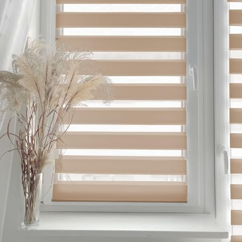 Home-Vision® DuoRollo Klemmfix, Doppelrollo ohne Bohren mit Klämmträgern, DuoRollos für Fenster und Türen (Beige, B80cm x H130cm)