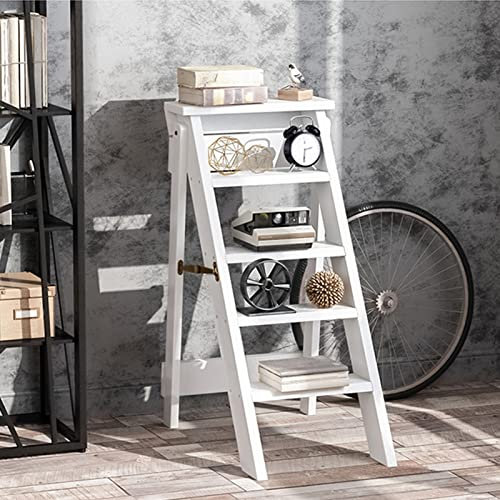 XCHSXYL Escabeau en Bois Multifonction Portable en Bois Escabeau Pliable à 5 marches pour la Maison, Le Bureau, la bibliothèque - Blanc