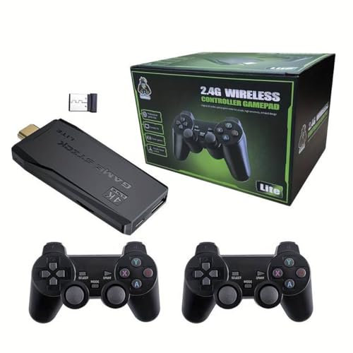 Consola de juegos retro MT8 con 40000 juegos clásicos. Game stick lite 4K con salida HDMI y tarjeta microSD 64GB. Game stick portátil con dos mandos inalámbricos de 2,4GhZ y juegos incorporados.