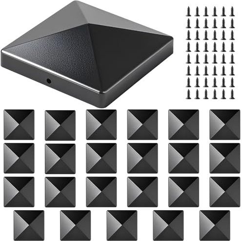 Hlimior 24 Pack Fence Post Caps 4 Inch Black Plastic Square Post Caps for Wooden Fence Posts, Garden Railings, Steel Tubes, Decorative Fence Post Toppers for Outdoor Use