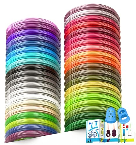 Lambluefly 3D Stift Zubehör PLA 40 Farben 200M 1,75 mm für MYNT3D, SCRIB3D | 3D Stift Filament mit Silikon-Fingerhülle & Vorlagen, Filament 3D Stift Je 5M, 3D Pen Filament