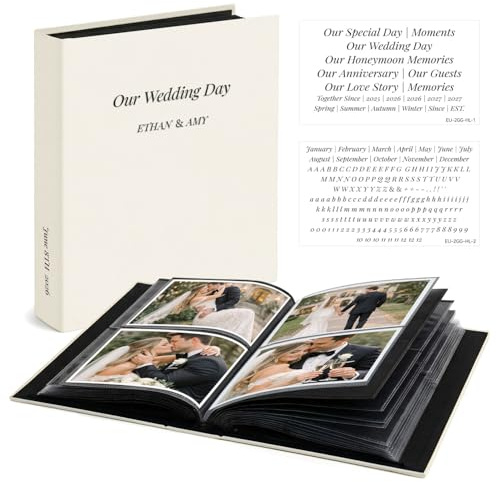 Vienrose Fotoalbum 10x15 200 Taschen Einsteckalbum DIY Cover Beige | Hochzeit Kristallaufkleber, Pinzette, säurefreie Seiten, Erinnerungsalbum, Stoffeinband