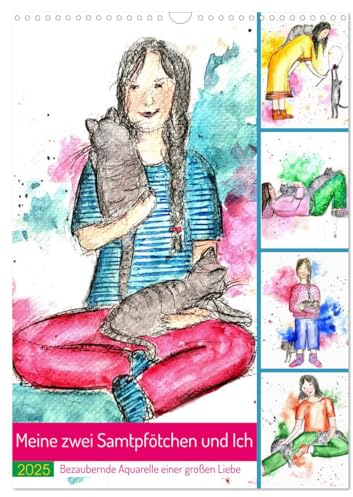 Meine zwei Samtpfötchen und Ich - Bezaubernde Aquarelle einer große Liebe (Wandkalender 2025 DIN A3 hoch), CALVENDO Monatskalender