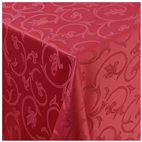 Tischdecke Stoff Damast Barock Jacquard Ranken Design mit Saum rund 220 cm Wein-Rot
