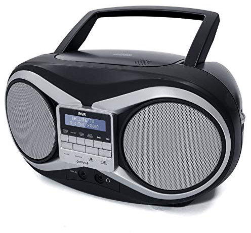 Groov-e Portable CD Player with DAB/FM Digital Radio, 20 Preset Stations, 3.5mm AUX Input, Headphone Jack, LCD Display - Black