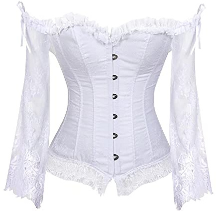 jutrisujo Corset Tops for Women with Sleeves Bustier Tank Overlay Lace Floral Sexy Costumes Bridal Wedding