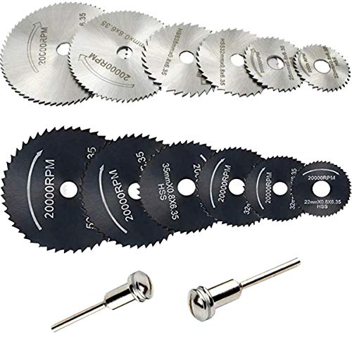 14PCS Mini Scie HSS Lames de Scie Outil Rotatif pour Dremel Liuer Circulaire Disques de Lame de Scie pour Outil rotatif Mandrin avec tige d'extension 1/8(3.175mm) pour Disque à tronçonner en bois